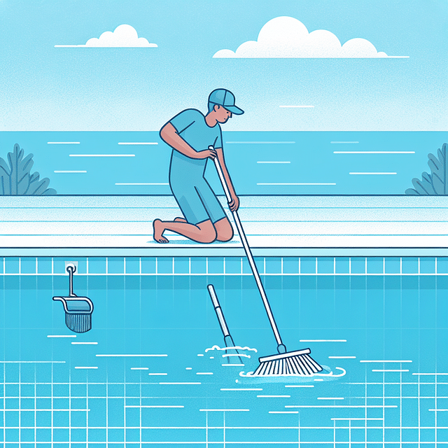person brushing and skimming a pool