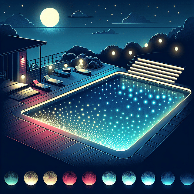 LED pool lighting at night
