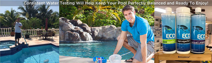 Pool owner testing pool water chemistry