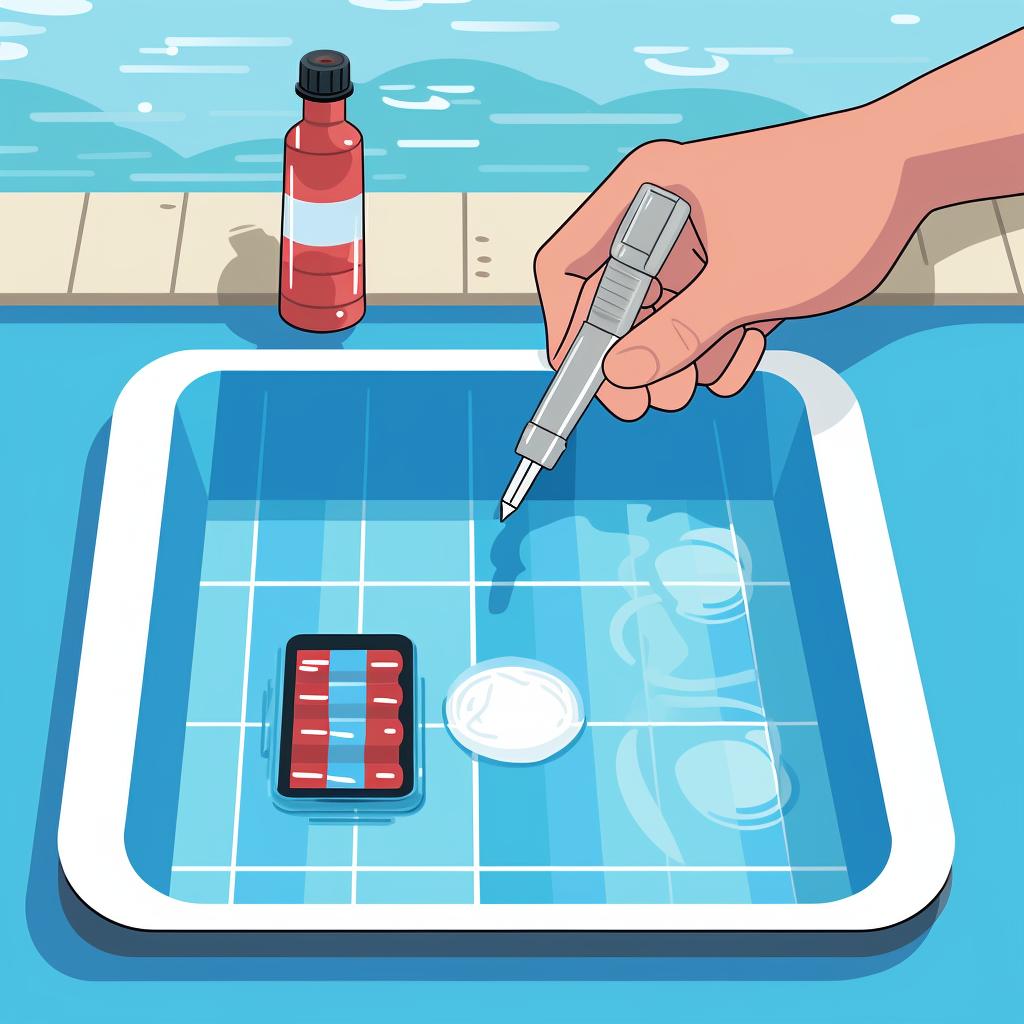 A water testing kit being used to check pool water