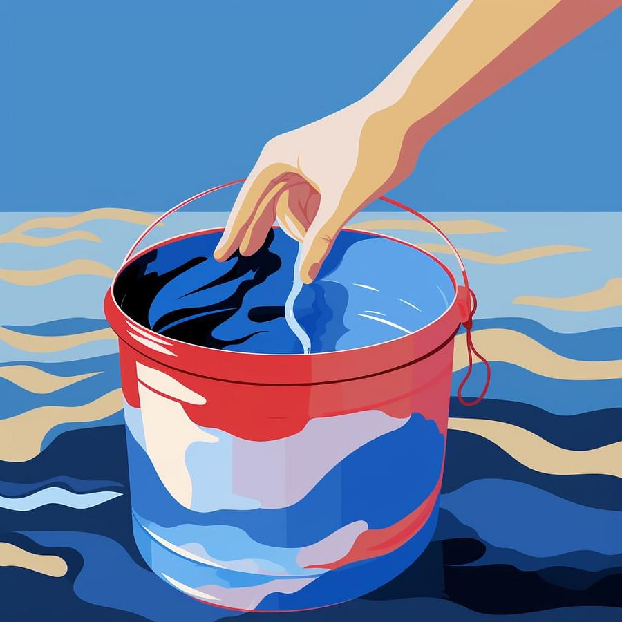 Hand marking water levels on a bucket