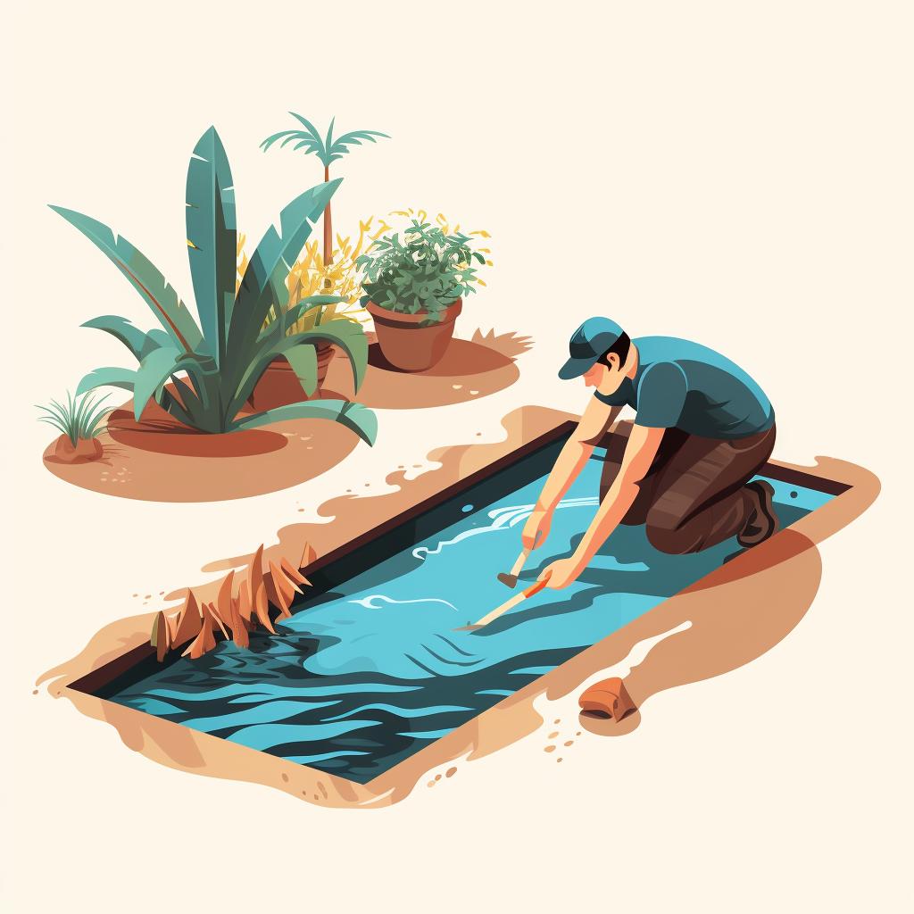 A person carefully removing an old pool liner