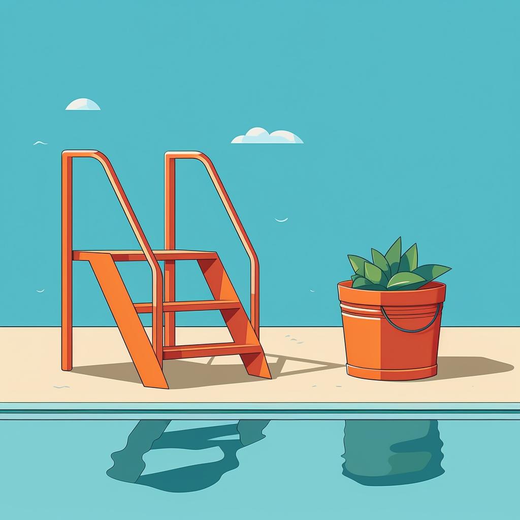Bucket placed on a pool step
