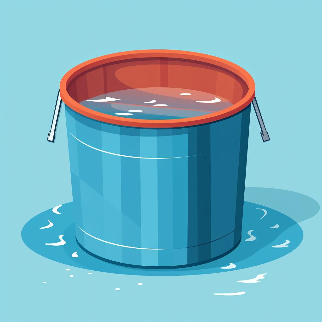 A bucket in a pool after 24 hours, showing different water levels