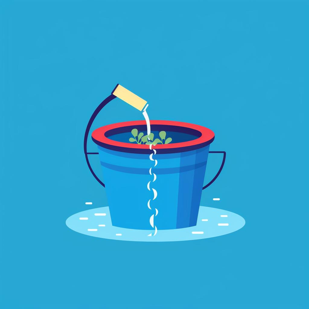 A bucket being filled with water from a pool