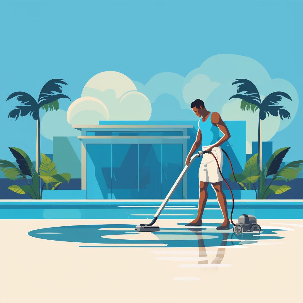 Person vacuuming and brushing the pool