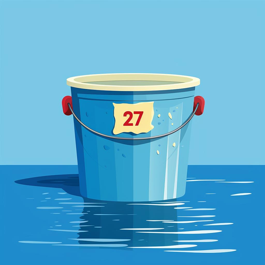A bucket sitting in a pool with a time lapse indicating 24 hours